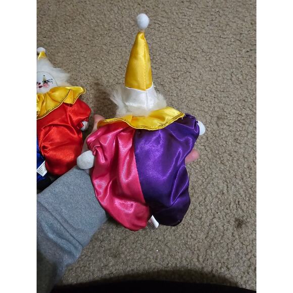 Vintage Artmark Porcelain Clown Dolls - Harlequin Satin Costume-Set of 2 - Picture 4 of 16